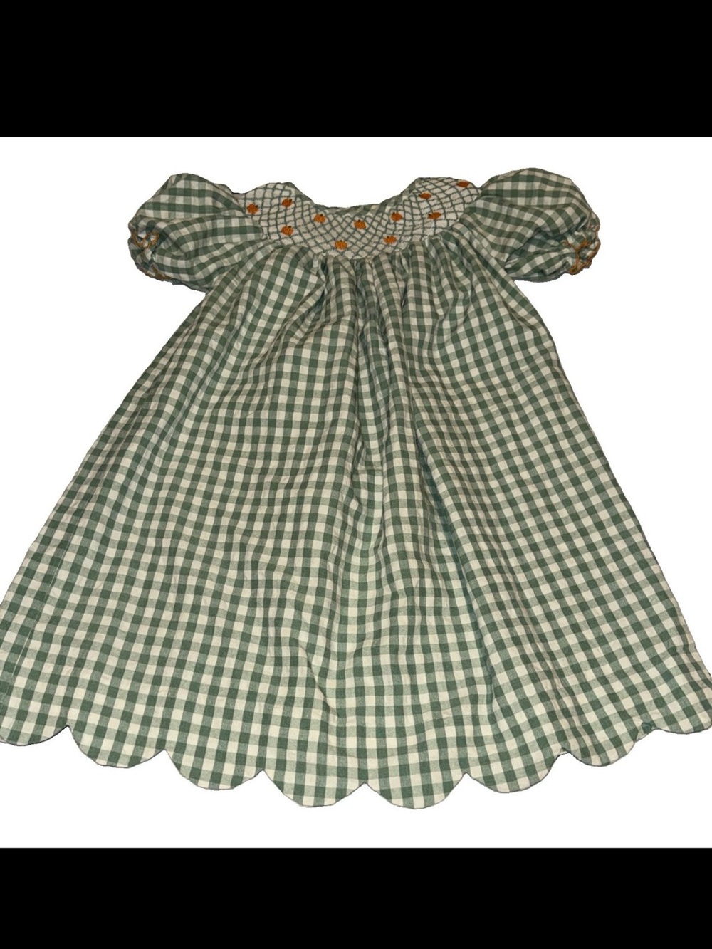 The Smocked Flamingo Green Gingham Fall Dress 6 Pumpkin Halloween